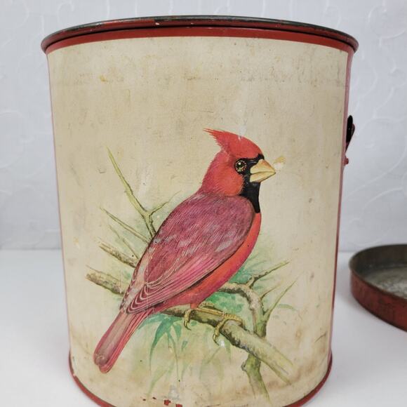 Vintage Keller-Charles Cardinal Bird Decorative Tin Bucket with Lid and Handle - Picture 10 of 16